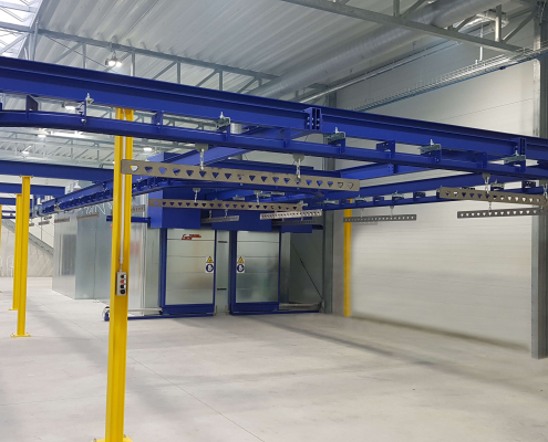 Curing oven with overhead conveyor