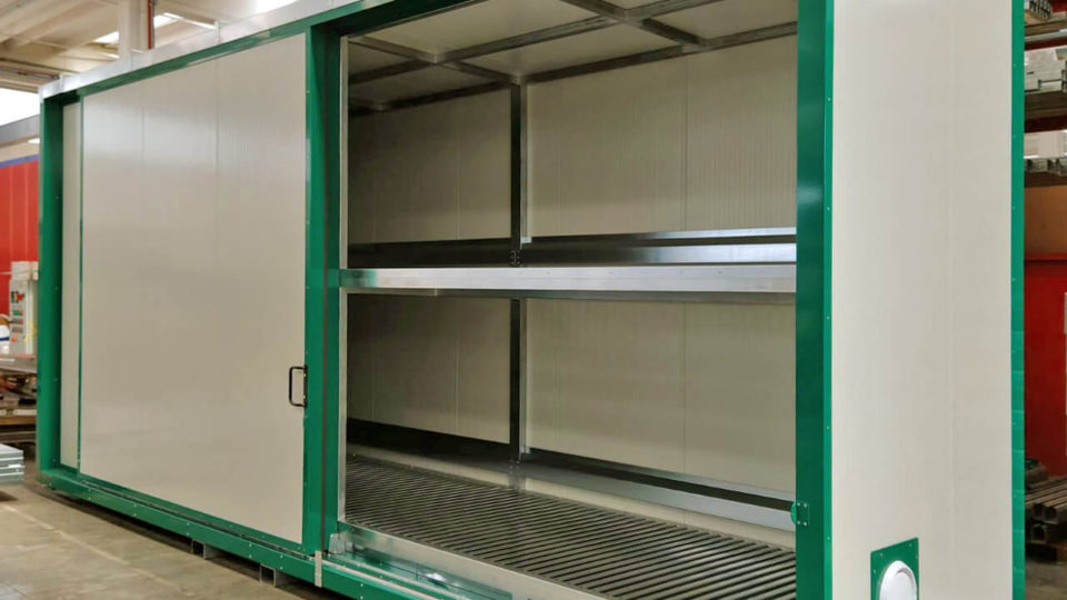 Container sur mesure, avec système de climatisation, utilisé pour le stockage de la peinture