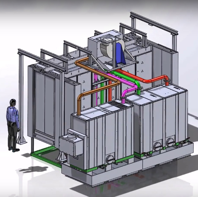 Progettazione 3D tunnel di lavaggio a 4 fasi