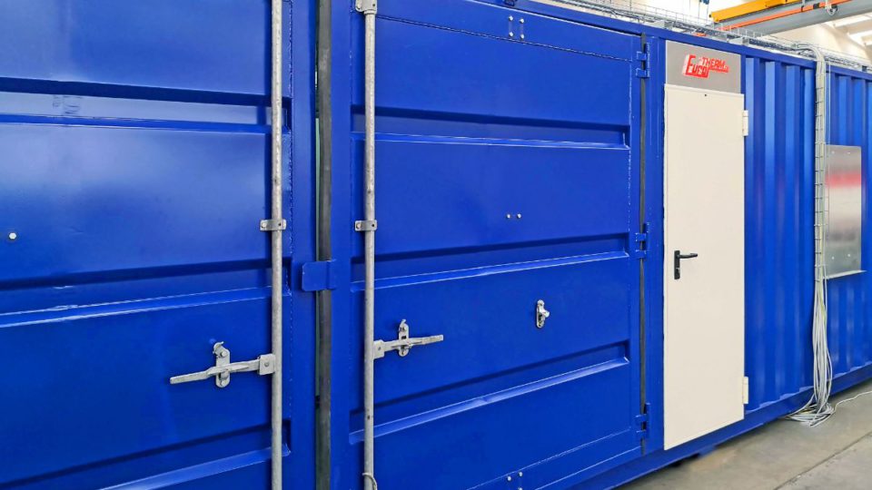 Installation de poudrage à l&rsquo;intérieur d&rsquo;un container d&rsquo;expédition de 40 pieds