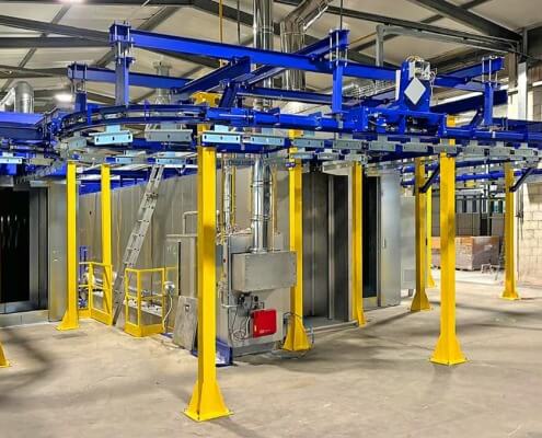Impianto automatico a polvere in linea ad avanzamento in continuo