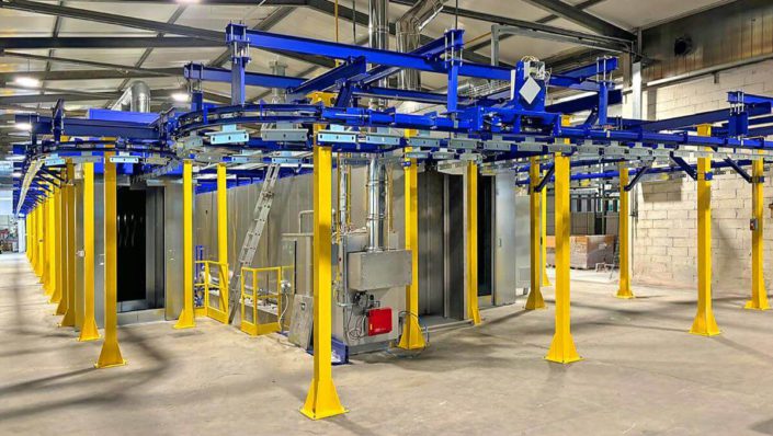 Installation automatique de poudrage en ligne avec alimentation continue