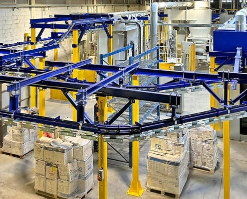Impianto automatico a polvere in linea ad avanzamento in continuo