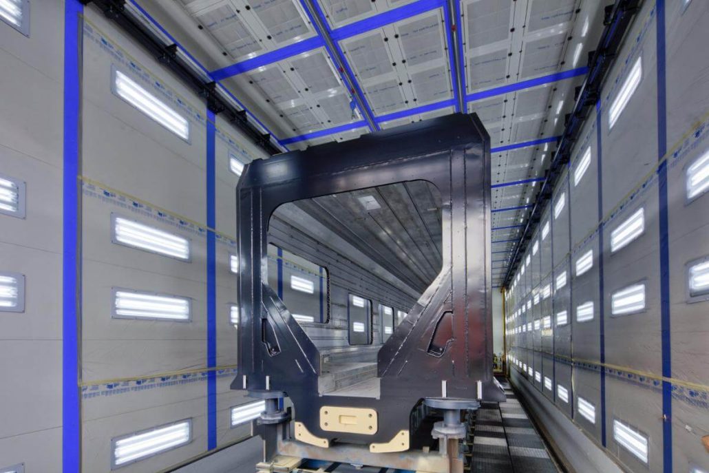 Blasting booth for the railway industry