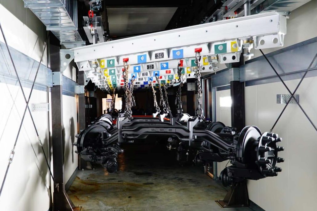 Painting plant for truck and industrial vehicle axles
