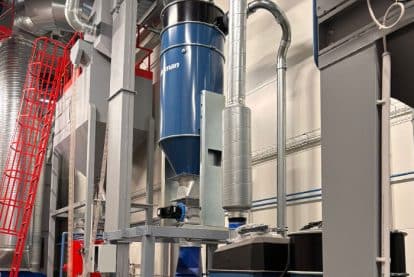Système d’aspiration et de filtration des poussières Nederman avec cyclone et unité filtrante pour installations de grenaillage industriel