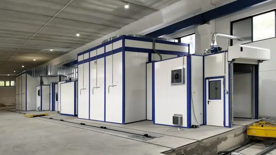 Automatic liquid paint coating system for heavy parts
